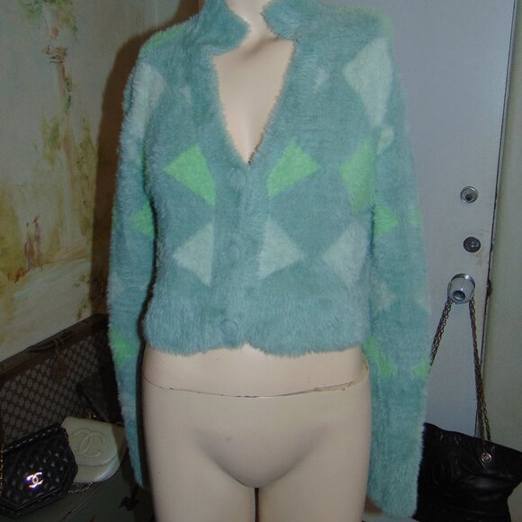COTTON ON Super Fuzzy Soft Furry Sweater Cropped Argyle Preppy Light Academia SP - Picture 7 of 13